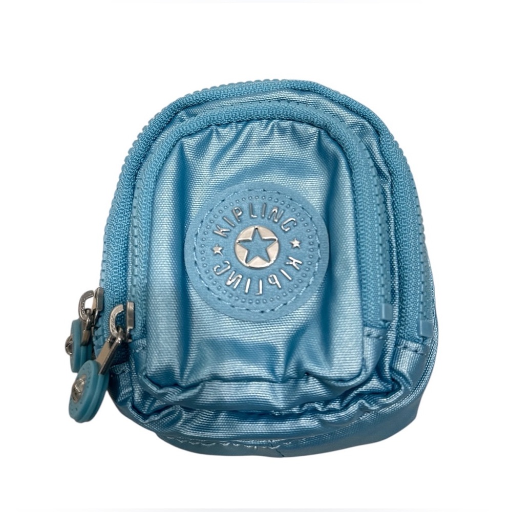 ✅SOLD✅Kipling Mini Seoul Zipper Pouch Keychain Polyamide Aqua Tides Metallic - Picture 3 of 4